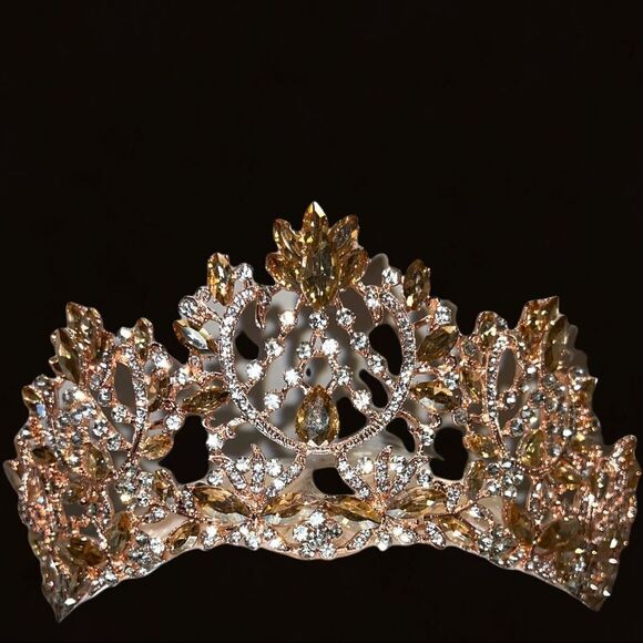 Crystal and topaz tiara! Gold tiara with crystal and topaz stone design! main image 5